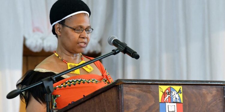Inkhosikati Make LaMatsebula addressing delegates during the opening of the ESWERA-DEASA-KEAS-RSTP International Conference at UNESWA. Photo by The Ministry of ICT.