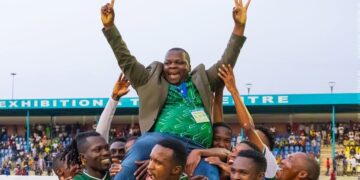 Nsingizini Hotspurs FC President Derrick Shiba lifted in celebration after the club’s victory in the Trade Fair Cup held in September. Photo by Nsingizini Hotspurs FC