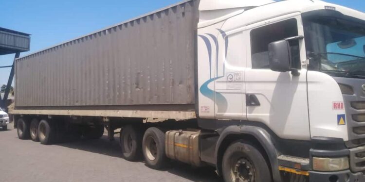 Truck driven by Eurico Zandamela intercepted at the Lebombo Port of Entry loaded with counterfeit goods. Photo by SAPS.