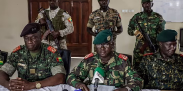 In a statement broadcast on state TV, military officers said they had formed ‘the high military command for the restoration of order’ and would rule until further notice. Photograph: Patrick Meinhardt/AFP/Getty