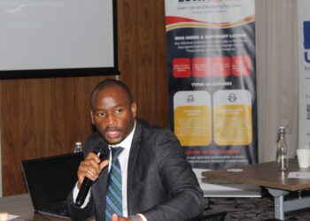 Mmeli Hlanze addresses retailers during the “Reinforcing Copyrights for Eswatini’s Cultural and Creative Industries” initiative at Hilton Garden Inn, Mbabane on 14 October 2025. Photo by ESWACOS