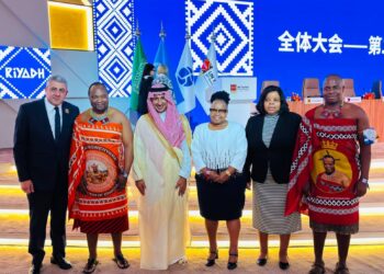 Eswatini’s Minister of Tourism and Environmental Affairs Jane Mkhonta-Simelane, Tourism Portfolio Committee Chairperson Welcome Dlamini, ETA CEO Vusie N. Dlamini and ETA Board Member Samkelisiwe Dlamini pictured with Saudi tourism officials during the UN Tourism General Assembly in Riyadh.