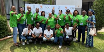 Eswatini delegates Adam Mthethwa and Clement Dlamini with fellow participants at the 3rd ANOCA Gender Equality Forum in Bujumbura, Burundi