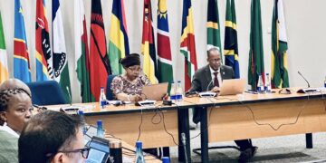 SADC Executive Secretary Elias Magosi joins European Union Delegation Head Petra Pereyra and South Africa’s Deputy Director General for Africa Ambassador Tebogo Seokolo during the virtual SADC-ICP Dialogue Platform