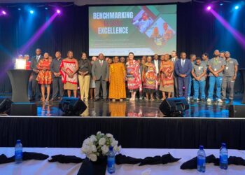 Deputy Prime Minister Thulisile Dladla and Commerce Minister Manqoba Khumalo join The Luke Commission founder Echo VanderWal, senior staff and delegates for a group photo during the accreditation handover ceremony. Photo credit The Luke Commission.