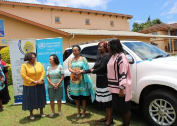 HRH Princess Temtsimba receive the Toyota Fortuner on behalf of Hospice at Home. Photo credit: WHO Eswatini
