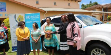 HRH Princess Temtsimba receive the Toyota Fortuner on behalf of Hospice at Home. Photo credit: WHO Eswatini