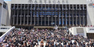 Participants in today’s powerful stand against gender-based violence at Artscape, Cape Town, during the "Silent Lie Down" in memory of the 15 women killed daily in South Africa. Photo by Artscape.