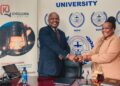 Mandla Luphondo, Director of Khuluma Eswatini, and Dr Mlotsa-Mngomezulu, Vice Chancellor of SANU, after signing the partnership agreement to enhance student employability. Photo by Khuluma Eswatini