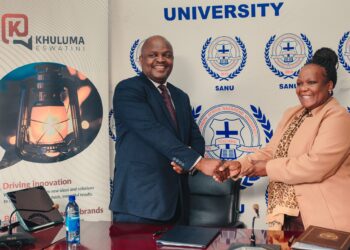 Mandla Luphondo, Director of Khuluma Eswatini, and Dr Mlotsa-Mngomezulu, Vice Chancellor of SANU, after signing the partnership agreement to enhance student employability. Photo by Khuluma Eswatini