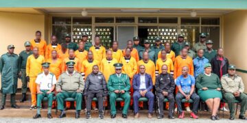 Course participants had the opportunity to pose for a picture with the Deputy Commissioner General Bongani Khumalo and EFA CEO Frederick Mngomezulu. Photo by HMCS