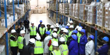 The Global Fund Executive Director Peter Sands, Minister Appolo Maphalala, US Embassy Charge d’Affaires Marc Weinstock, Gilead Sciences Chairman and CEO Daniel O'Day, and other key stakeholders during the official handover of Lenacapavir (LEN) injectable PrEP at the Ministry of Health. Photo credit: Ministry of Health