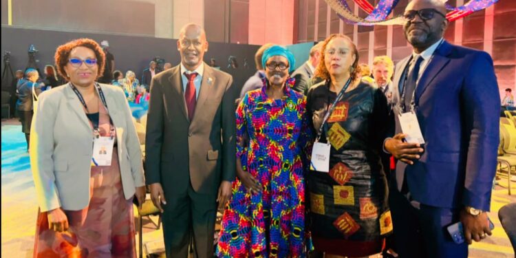 SADC Executive Secretary H.E Elias M. Magosi with global health leaders at the Global Fund 8th Replenishment Summit in South Africa.