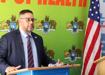 Chargé d’Affaires Marc Weinstock speaks at the launch of Eswatini’s new HIV prevention program, introducing U.S.-developed long-acting injectable lenacapavir, photo by U.S. Embassy Eswatini.