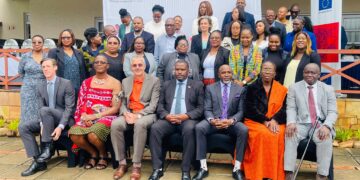 Acting Deputy Prime Minister Sikhumbuzo Dlamini with representatives from partner organisations at the launch of the 16 Days of Activism Against Gender-Based Violence. Photo DPMO