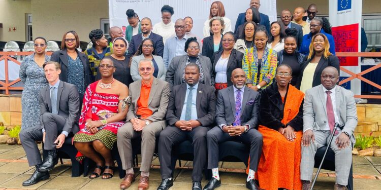 Acting Deputy Prime Minister Sikhumbuzo Dlamini with representatives from partner organisations at the launch of the 16 Days of Activism Against Gender-Based Violence. Photo DPMO