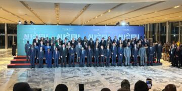 Leaders and delegates from the Pan-African Parliament and European Parliament pose for a group photo during the AU–EU Parliamentary Pre-Summit in Luanda, Angola. Photo credit: Supplied by Pan-African Parliament