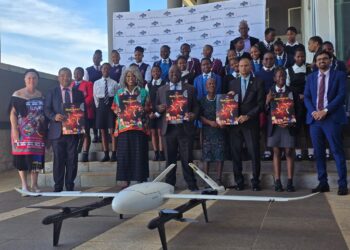 India’s High Commissioner Ram Prasad pictured with Minister Owen Nxumalo, Senator Savannah Maziya, stakeholders and participating students during the Mission Shaktisat launch. Photo by Ministry of Information, Communications and Technology.