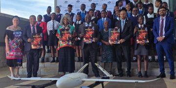 India’s High Commissioner Ram Prasad pictured with Minister Owen Nxumalo, Senator Savannah Maziya, stakeholders and participating students during the Mission Shaktisat launch. Photo by Ministry of Information, Communications and Technology.