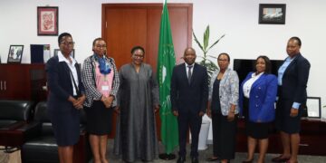 Deputy Prime Minister Thulisile Dladla and African Union Commissioner Moses Vilakati stand together after their courtesy meeting to explore youth empowerment initiatives. Photo by DPMO