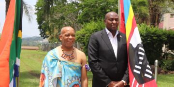 South Africa’s Minister of Electricity and Energy, Dr Kgosientsho Ramokgopa, with Prime Minister Russell Mmiso Dlamini during the courtesy visit in Ezulwini.