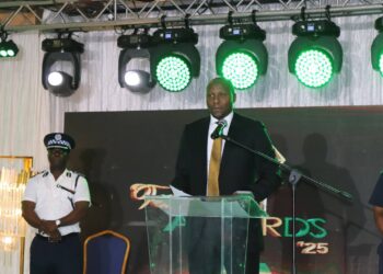 Prime Minister Russell Mmiso Dlamini addressing guests during the 2025 Temvelo Awards ceremony at the Royal Swazi Spa.