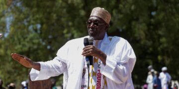 Issa Tchiroma Bakary of the Cameroon National Salvation Front (FSNC) speaks during the launch of his presidential election campaign in Yagoua, Cameroon September 30, 2025. REUTERS/Desire Danga Essigue/File Photo
