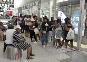 A queue to get into the Adidas shop at the East Point Mall in Boksburg on Black Friday in 2023. . Picture: Neil McCartney / The Citizen