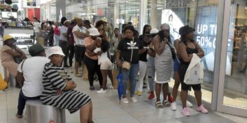 A queue to get into the Adidas shop at the East Point Mall in Boksburg on Black Friday in 2023. . Picture: Neil McCartney / The Citizen