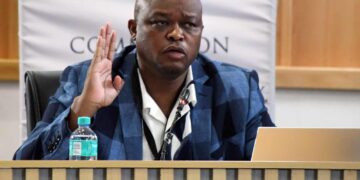 Oupa Brown Mogotsi testifies at the Madlanga commission at Brigitte Mabandla Judicial College in Pretoria on 18 November 2025. Picture: Gallo Images / Frennie Shivambu