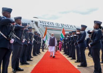 Prime Minister Narendra Modi arrives in Johannesburg. Photo by X/@narendramodi