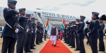 Prime Minister Narendra Modi arrives in Johannesburg. Photo by X/@narendramodi
