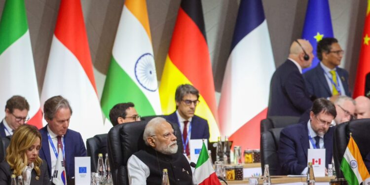 Indian Prime Minister Narendra Modi speaks at the first session of the G20 Summit in Johannesburg. Photo by X/@narendramodi