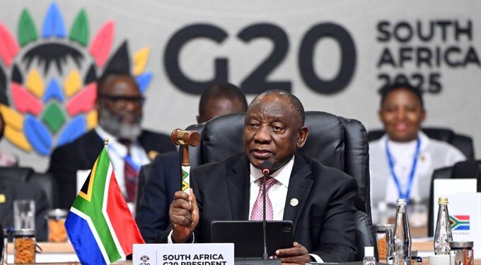 President Cyril Ramaphosa delivers the closing address at the G20 Summit in Johannesburg on Sunday. Photo by X/@PresidencyZA