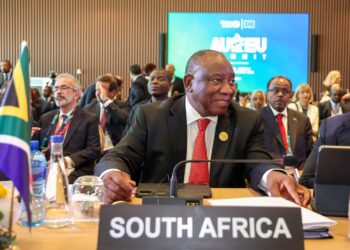 President Cyril Ramaphosa delivers remarks at the 7th AU-EU Summit held at the Chikala Waterfront Conference Centre in Luanda, Angola. Photo by X/@GovernmentZA