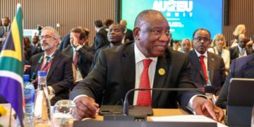President Cyril Ramaphosa delivers remarks at the 7th AU-EU Summit held at the Chikala Waterfront Conference Centre in Luanda, Angola. Photo by X/@GovernmentZA