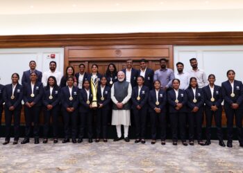 Prime Minister Narendra Modi meets the Indian Blind Women’s Cricket Team following their World Cup victory. Photo by X/@narendramodi.