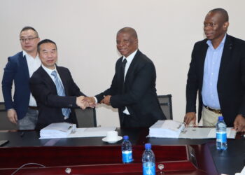 EWADE Chief Executive Officer Dr Samson Sithole and ZTCS Chief Executive Officer Steven Liu sign E331 million MNWAP contracts at Lubovane Dam Offices to boost irrigation and agriculture in southern Eswatini. Picture EWADE.