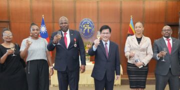 Commissioner Masango with his delegates and Taiwan’s Foreign Affairs officials raising a toast during the award ceremony in Taipei. Picture: Embassy of the Republic of China (Taiwan) to Eswatini
