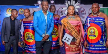 Miss Cultural Heritage Eswatini Yoliswa Manana shares a moment with the Minister of Sports, Culture and Youth Affairs, Bongani Nzima, after her crowning at The George Hotel in Manzini. Photo: Eswatini National Council of Arts and Culture