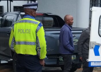 Mzwandile Mabuza is led into a police van after the court ruling on his drunken driving case