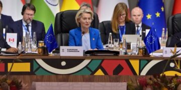 EU Commission President Ursula von der Leyen addressing leaders at the G20 Summit in Johannesburg. Photo by X/@vonderleyen