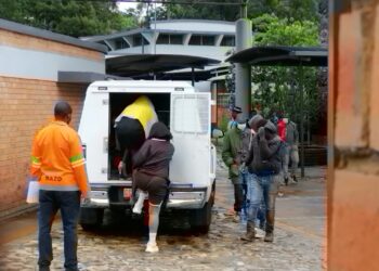 People who appeared at the Mbabane Magistrates Court for offences getting into a police van. | Photo, Sithembiso Sihlongonyane