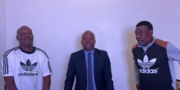 Moneni Pirates CEO Brian Dlamini with exiting coaches. Photo, Facebook