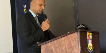 India’s High Commissioner to Eswatini Ram Prasad delivers his address during the launch of the Mission Shaktisat poster at the RSTI event. Photo by Ministry of Information, Communications and Technology.