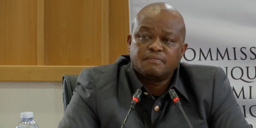 Brown Mogotsi on his second day of submitting evidence at the Madlanga Commission. Photo by SABC News