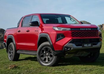 Front view of the new Toyota Hilux showing its sharper grille and aggressive headlight. Image: Toyota Australia