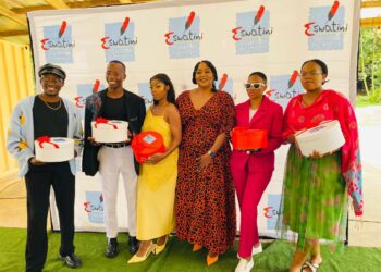 ETA Board Chairperson Penelope Mkhwanazi with content creators and influencers at the launch of the 2025 Choose Eswatini festive campaign. Photo by Sphelele Manyatsi.