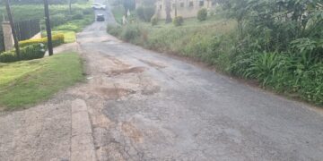 A section of Lukhozi Street in Thembelihle showing deep potholes that have reappeared just months after repairs. Photo: Adekunle Owolabi