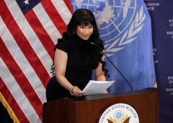 Nicki Minaj delivering her remarks. Photo, Instagram